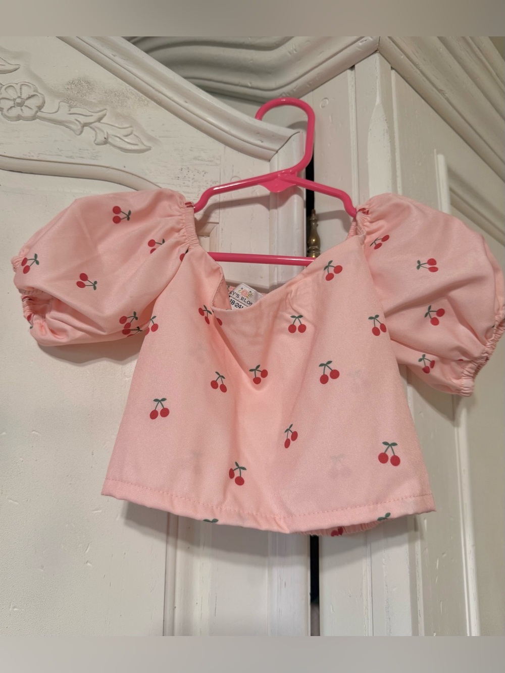 Girls Pink Cherry Puff-Sleeve Top